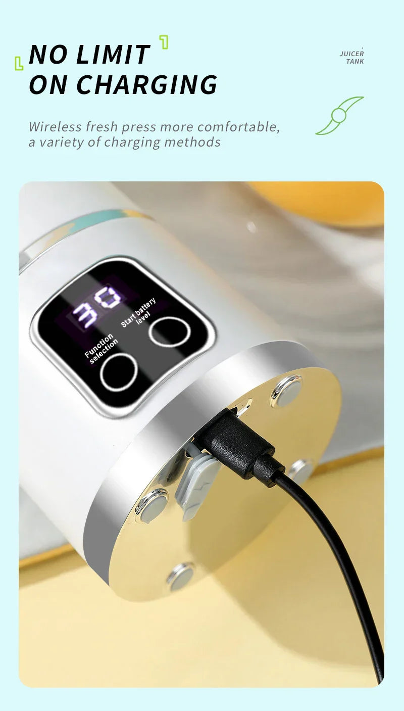 10 Blades Portable Fruit Juicer 450ml Capacity 3 Gears USB Rechargeable Blender Ice Crusher, can make smoothies/ice